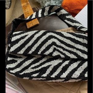 Vintage Zebra Strip Beaded Purse
